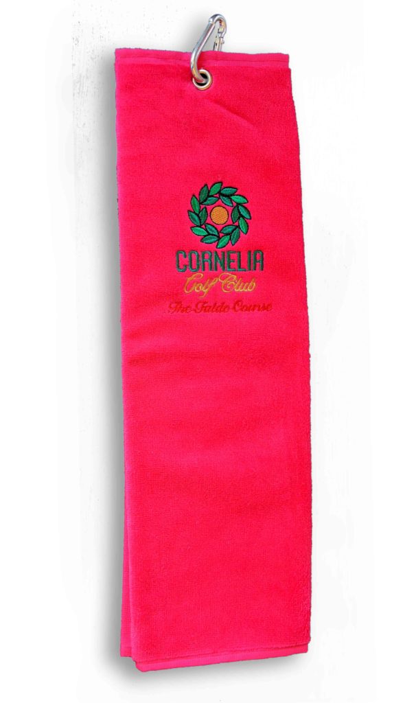 Red tri-fold golf bag towel with clip – Green-chip Golf